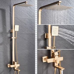 Shower Faucet - 8" Wall Mount Rainfall Shower Head With Handshower Bathtub Mixer Tap
