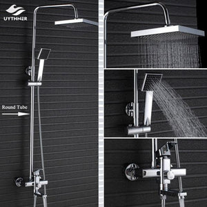 Shower Faucet - 8" Wall Mount Rainfall Shower Head With Handshower Bathtub Mixer Tap