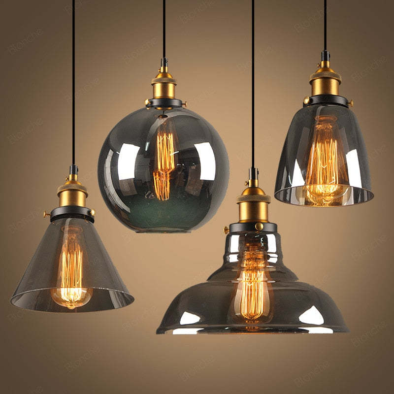 Industrial Glass Pendant Light With Adjustable Cord