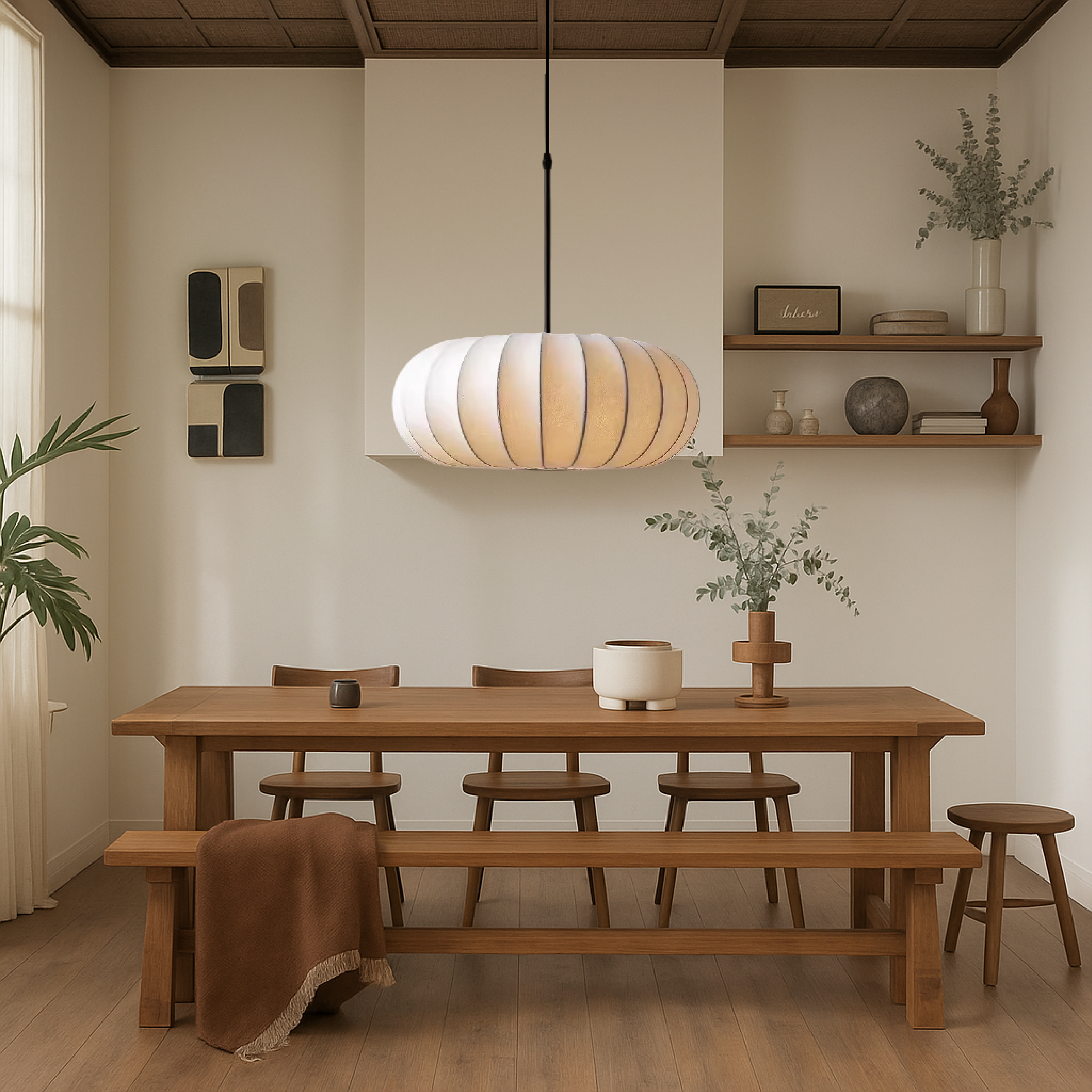 Suspension en soie minimaliste pour une ambiance douce et contemporaine