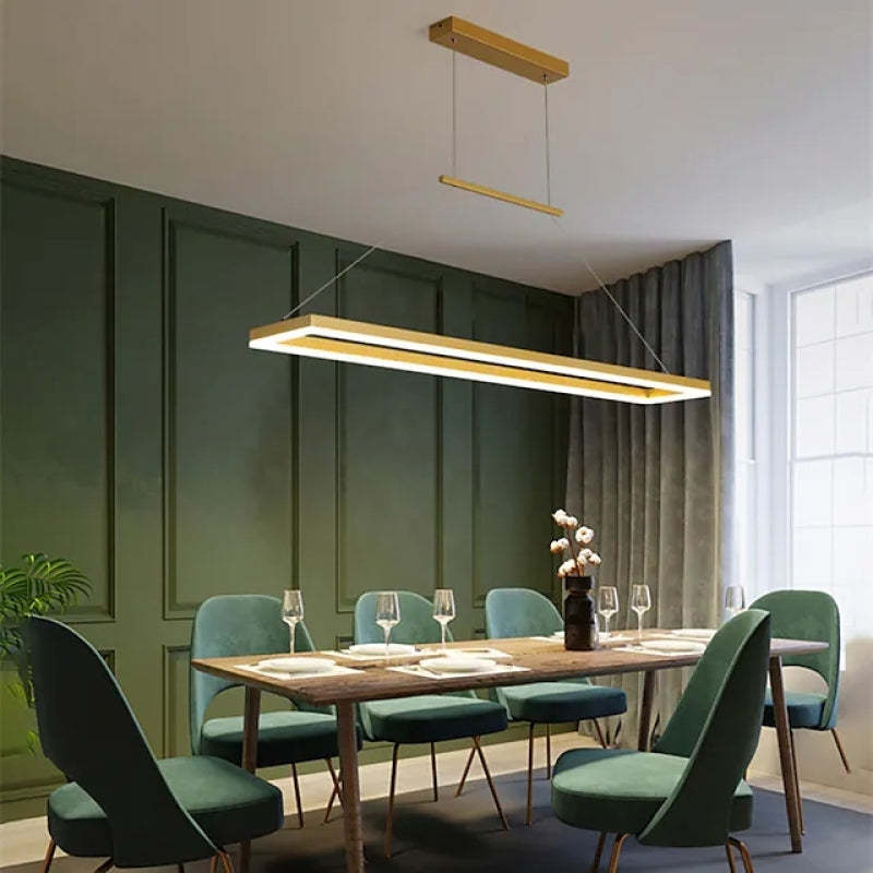 Suspension rectangulaire dorée avec lumière d’ambiance