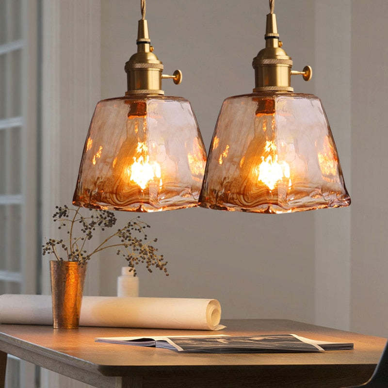 Suspension Zina en laiton et verre avec éclat vintage
