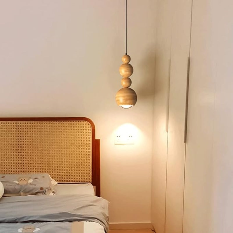 Suspension LED globe vintage métal et bois pour salon et chambre élégants