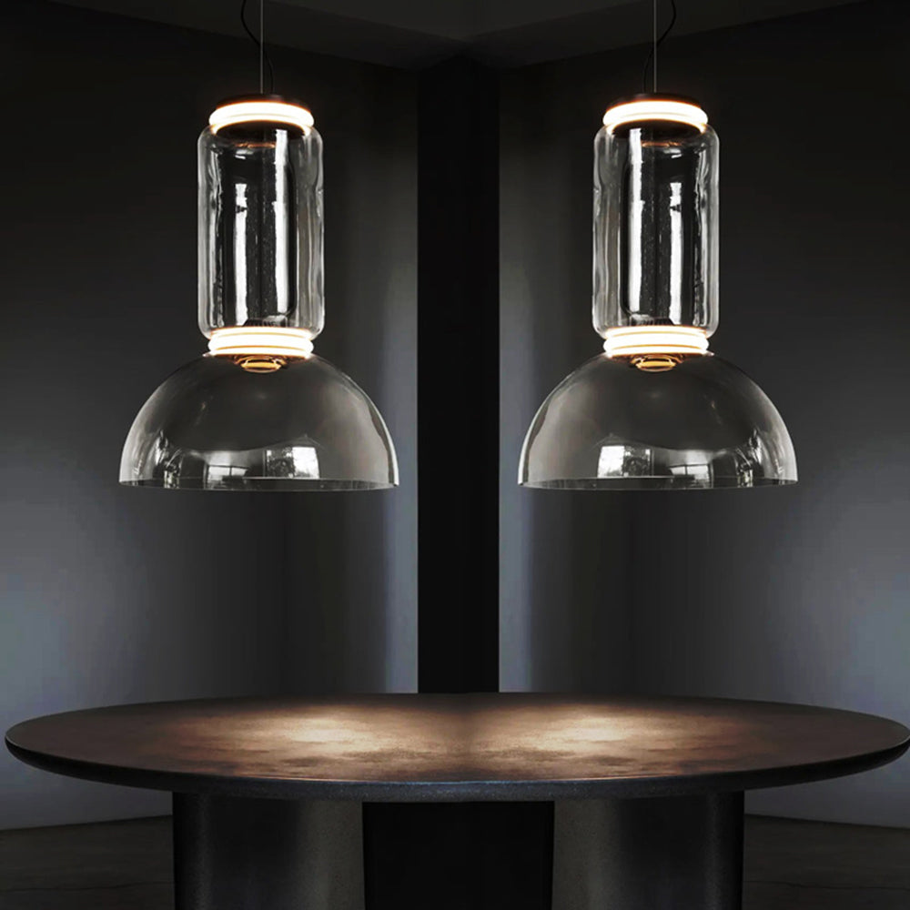 Suspension en verre blanc chaud pour ambiance salon