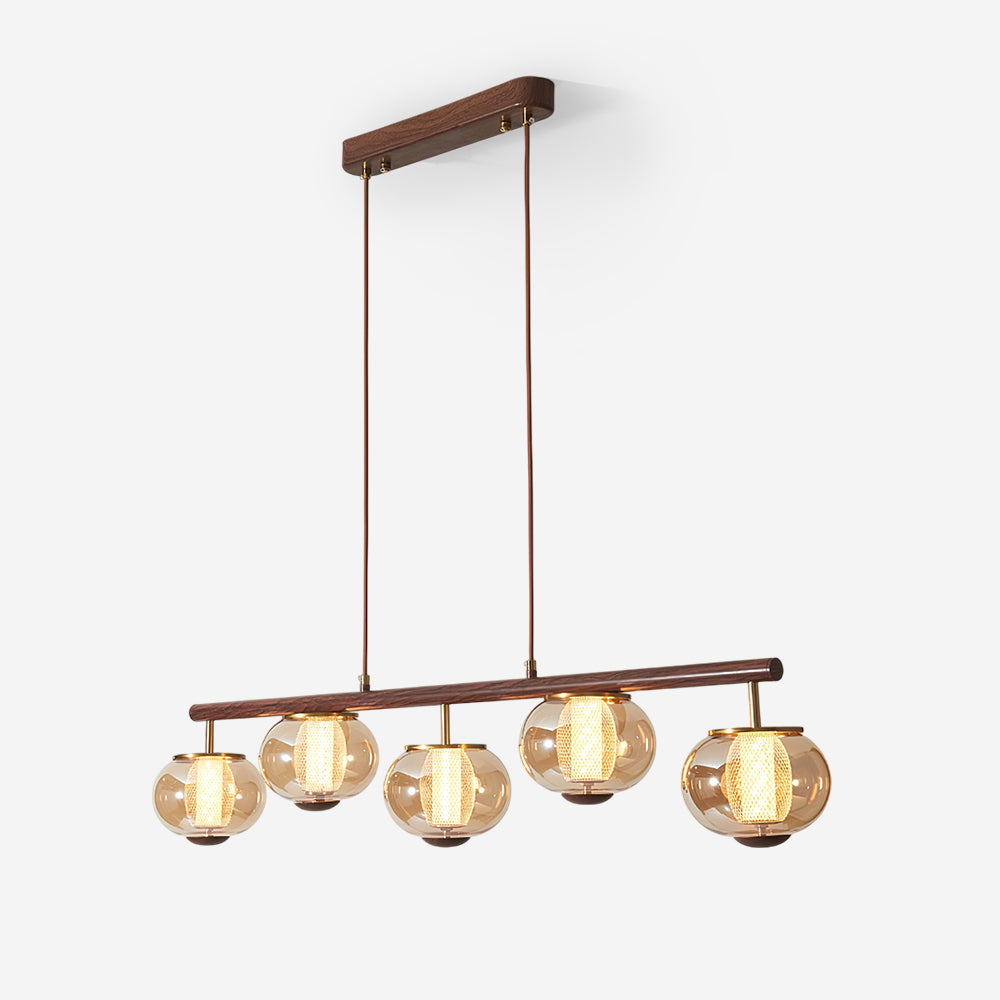 Suspension linéaire en verre ambré Faylen avec LED intégrée