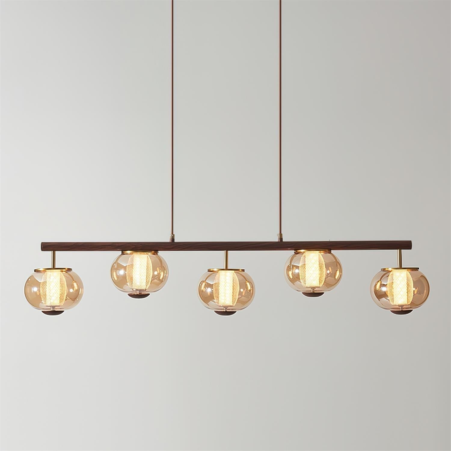Suspension linéaire en verre ambré Faylen avec LED intégrée