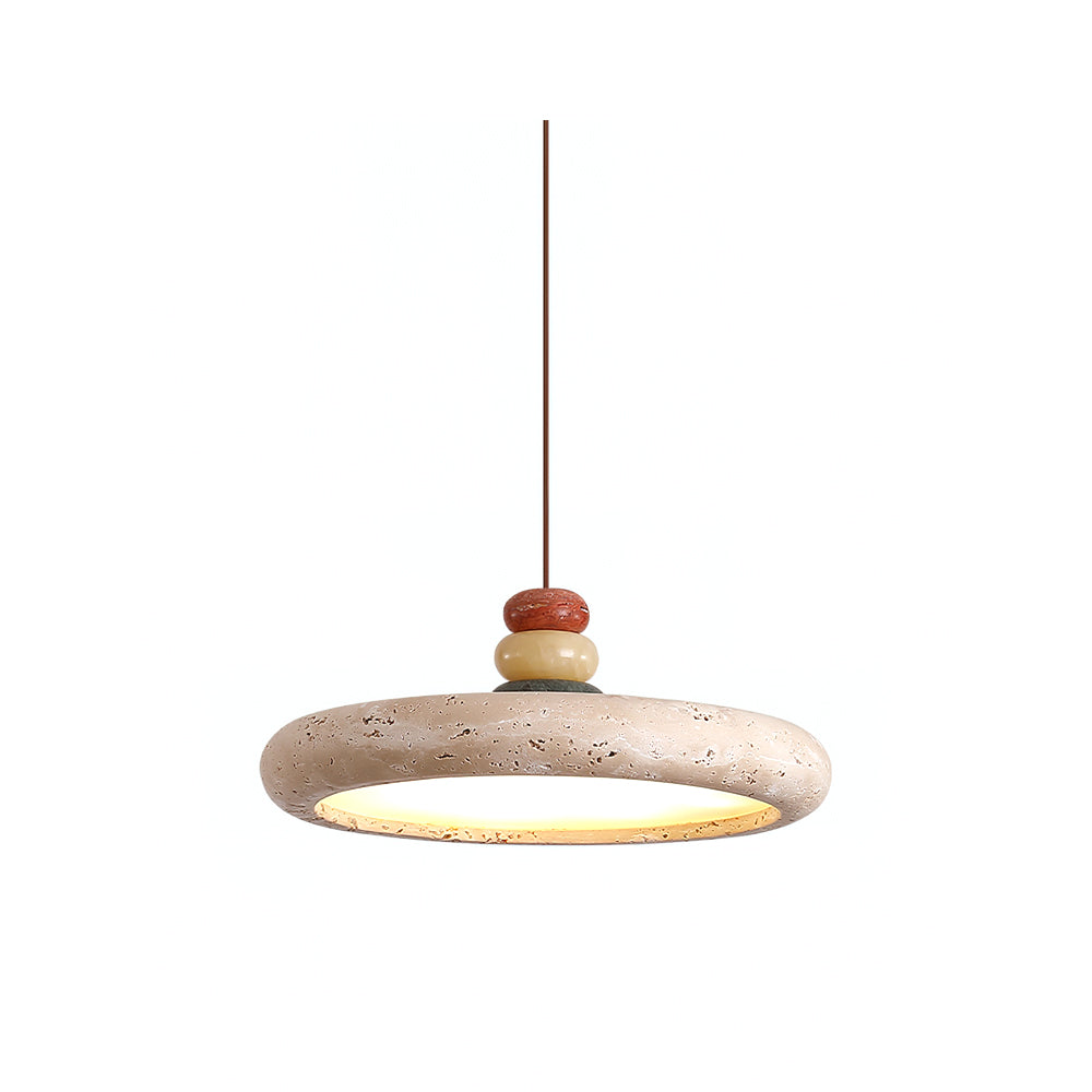 Lampe suspendue en marbre travertin jaune avec une lueur chaleureuse