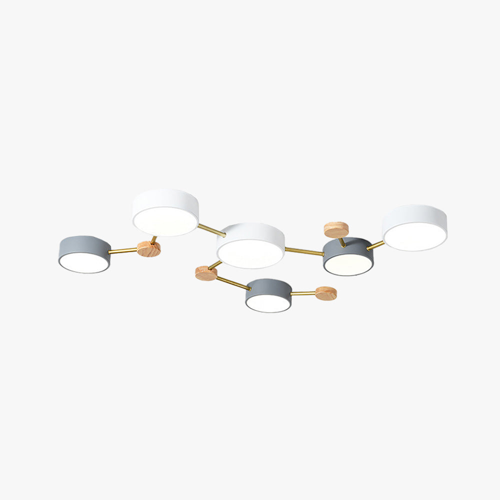Plafonnier LED moderne avec accent bois pour salon et chambre
