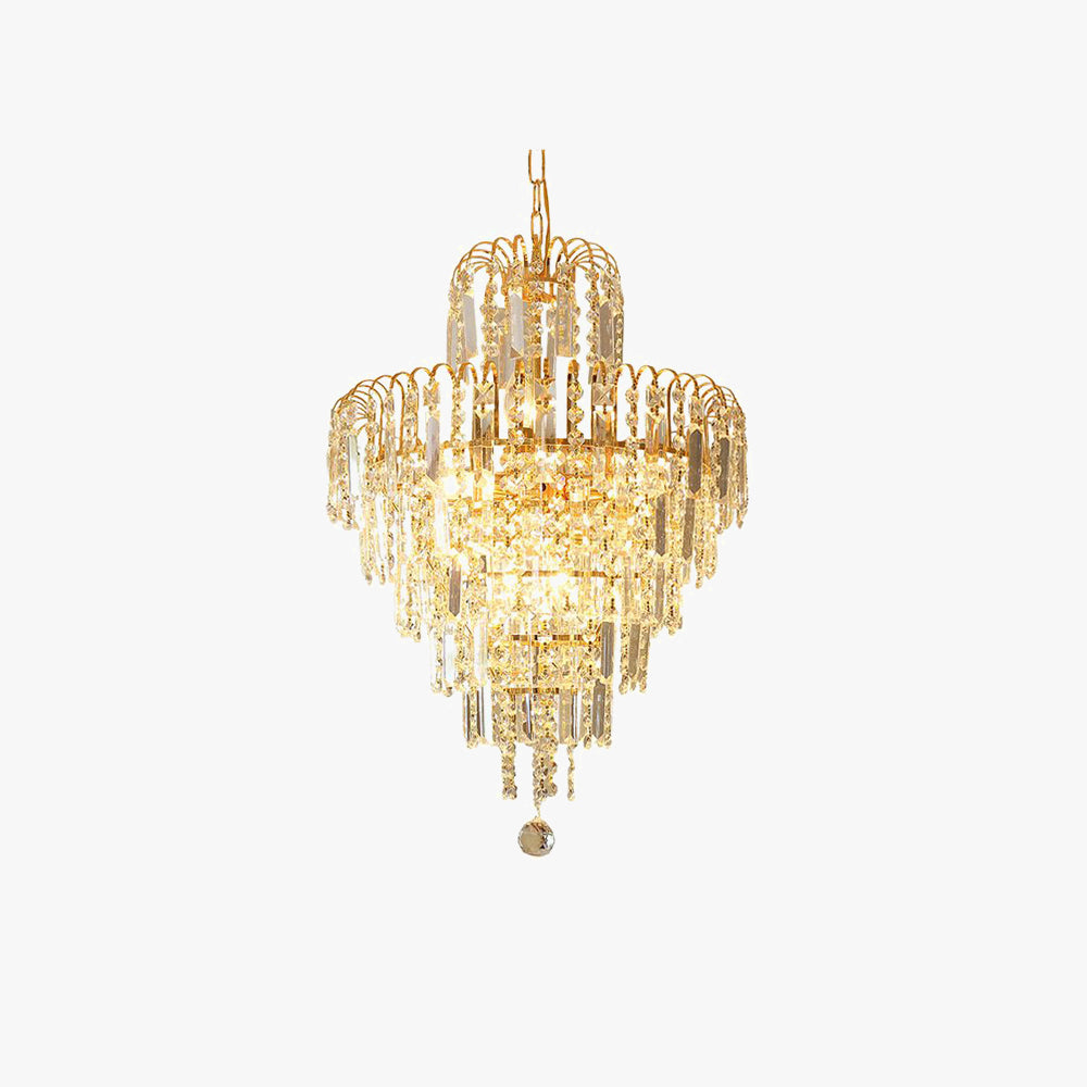Lustre Aurora à cinq couches de cristaux avec pampilles dorées