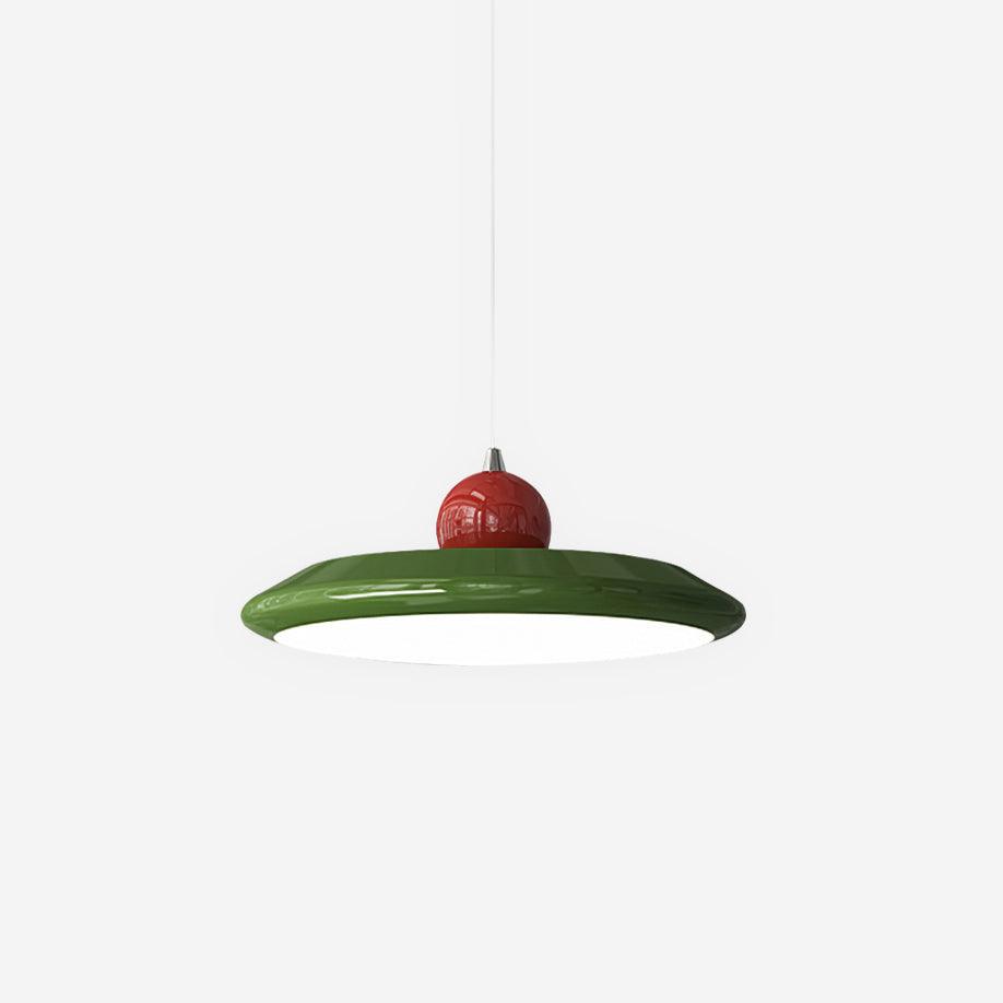 Lampe suspendue abat-jour disque blanc avec bordure verte LED intégrée