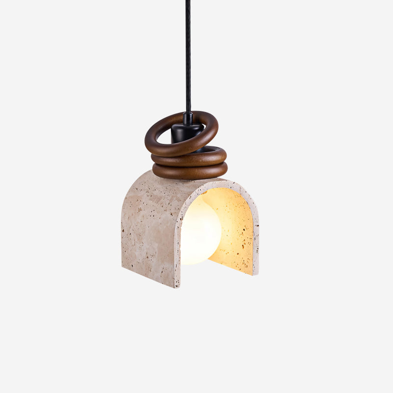 Geboogde travertijn hanglamp met warme gloed