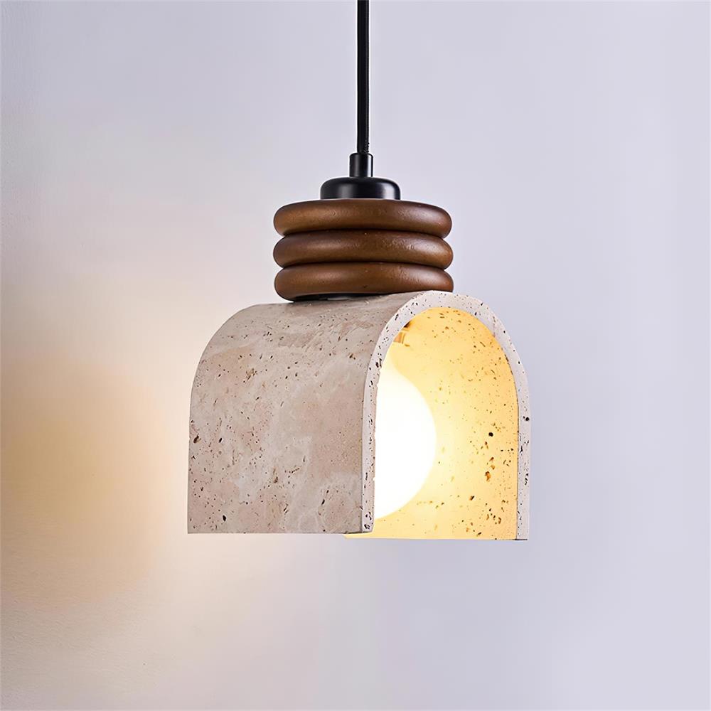 Geboogde travertijn hanglamp met warme gloed
