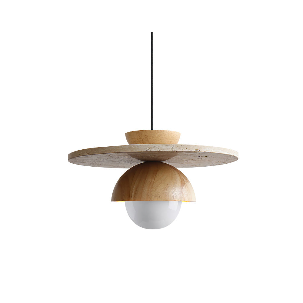Lampe suspendue en travertin superposée avec une ambiance chaleureuse