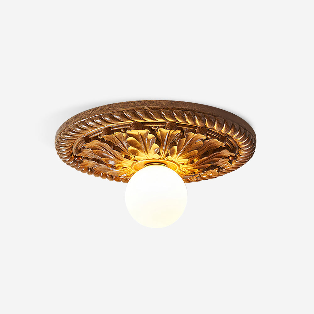Carved Wood Flush Mount Ceiling Light With Vintage Style