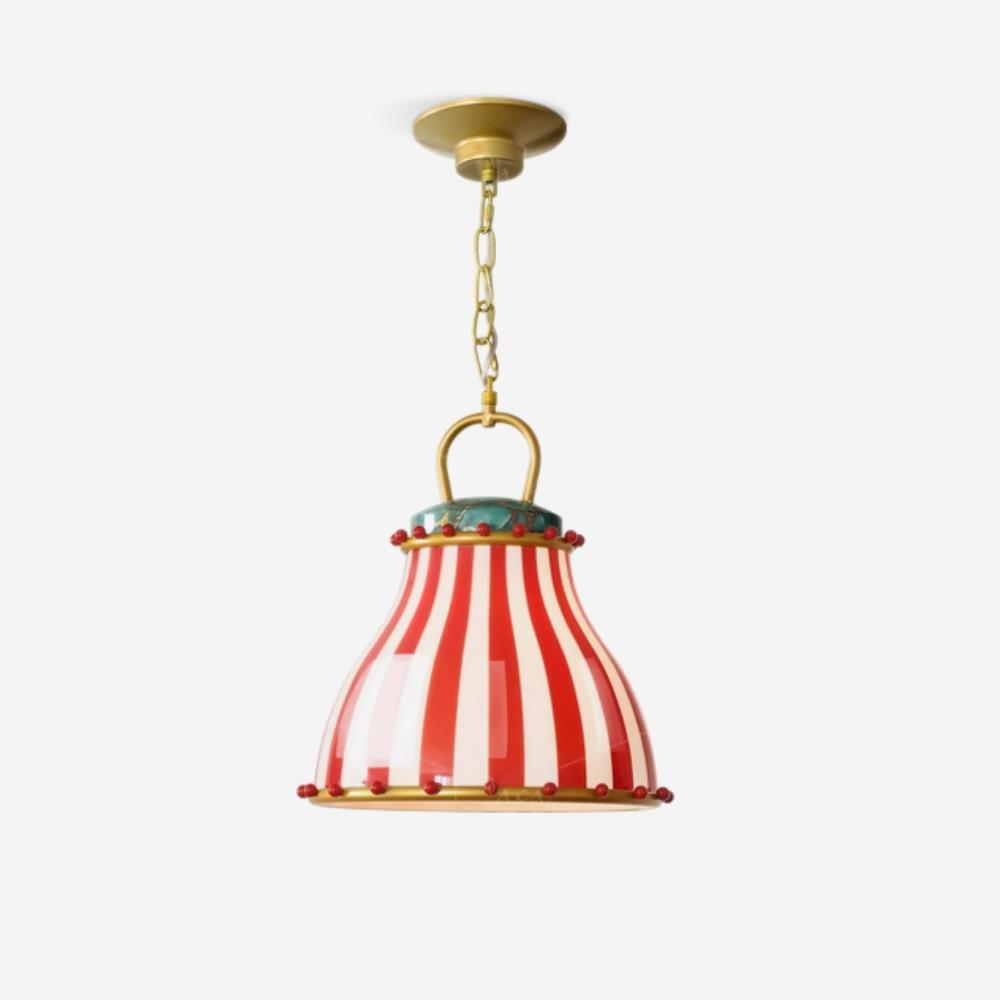 Suspension en verre rayée rouge et blanche saisissante