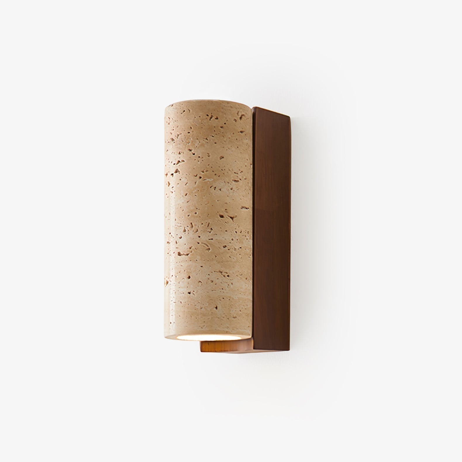 Curved Travertine Wall Lamp With Wood Accents