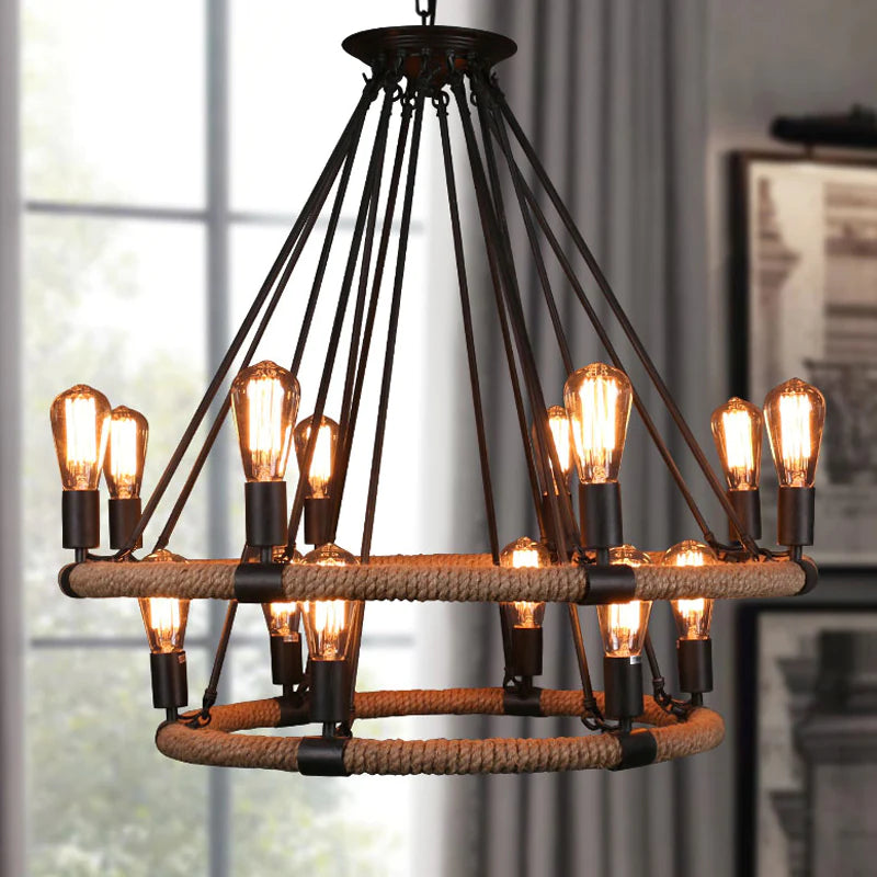 Suspension LED Industrielle Avec Accent Corde Chanvre