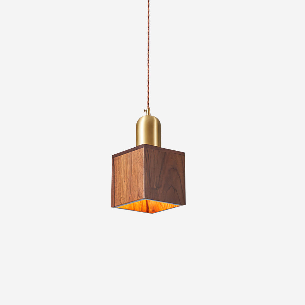 Lampe suspendue en bois avec accents en laiton et finition noyer