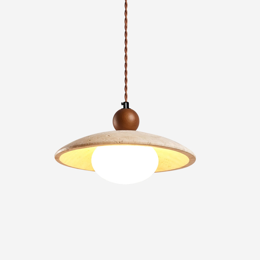 Lampe suspendue en travertin avec accent en bois