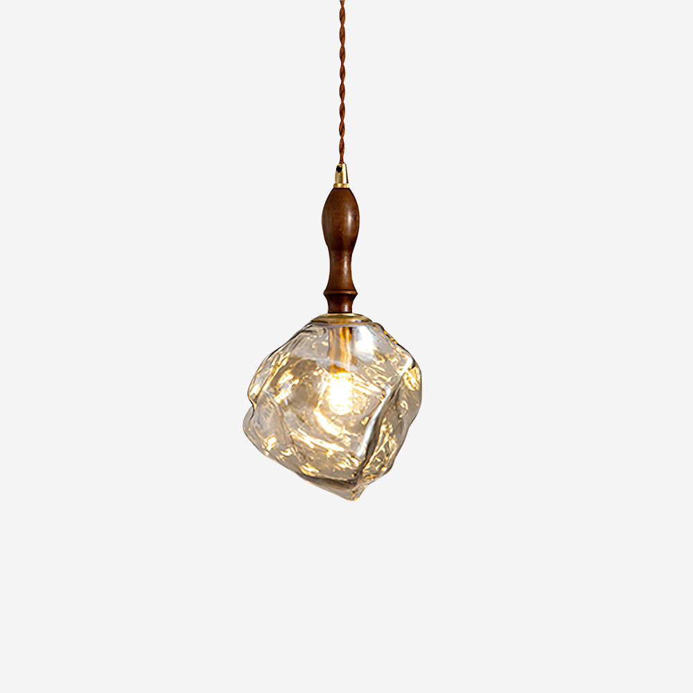 Suspension cube en verre et bois de noyer compatible variateur
