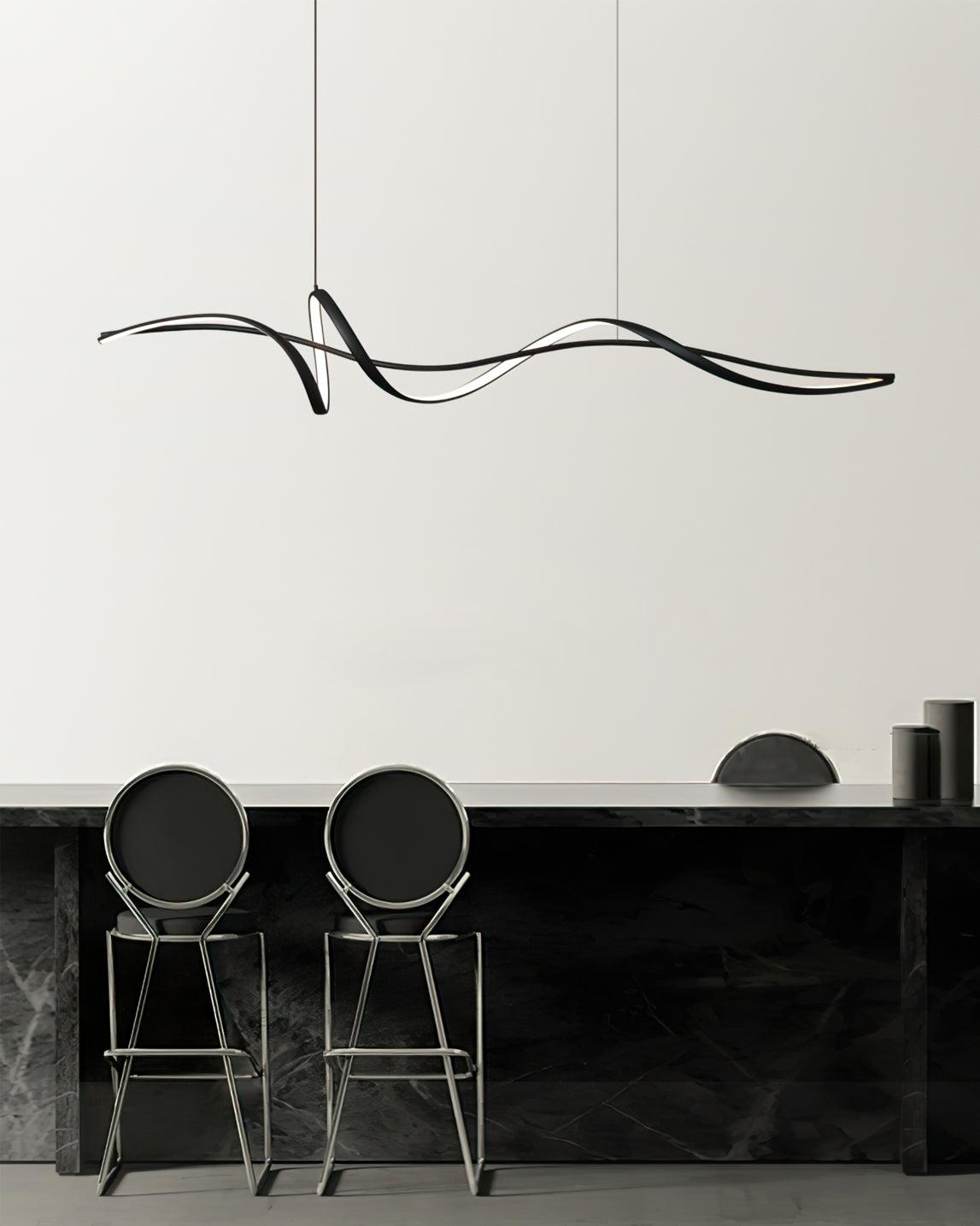 Suspension LED noire Aveline Wave, économe en énergie  