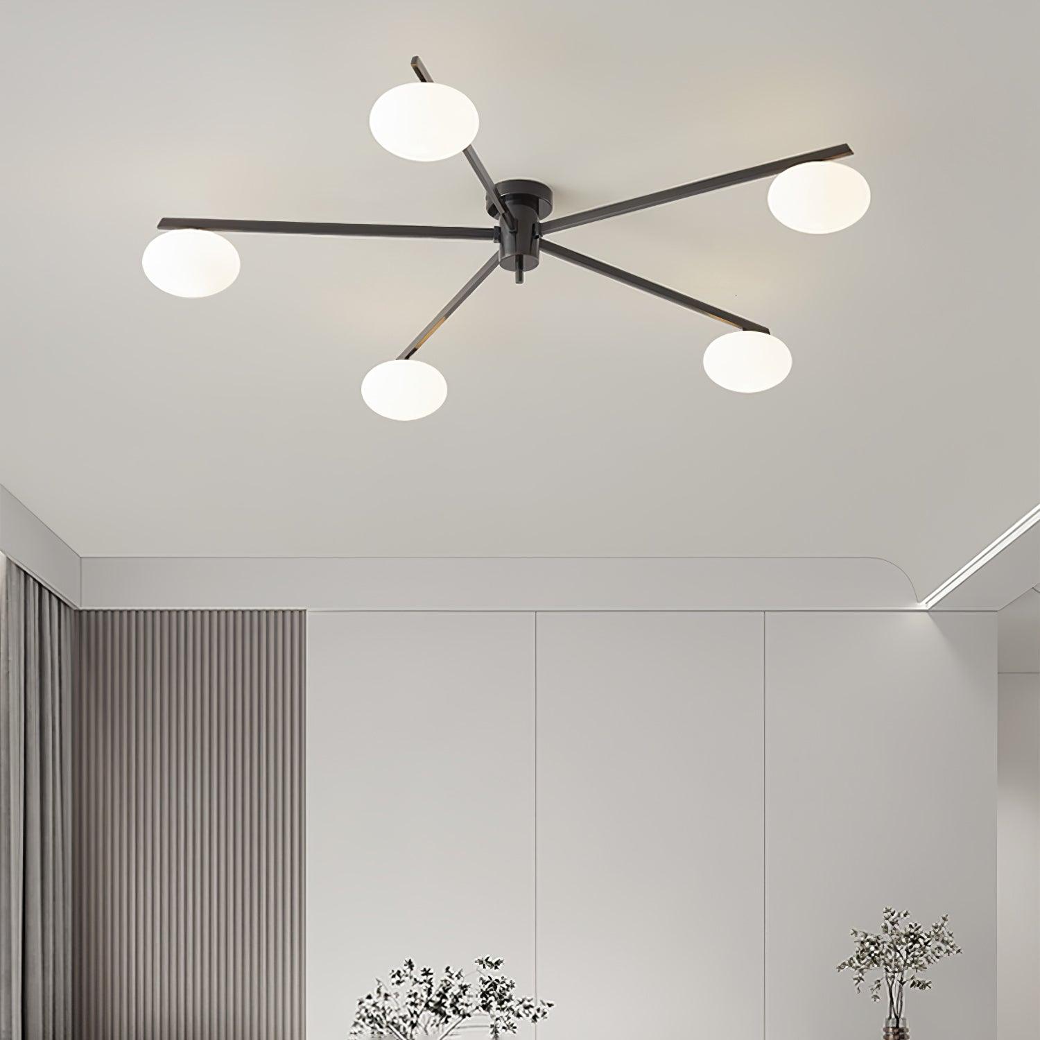 Lumière de plafond moderne en verre noir avec abat-jour ovale blanc