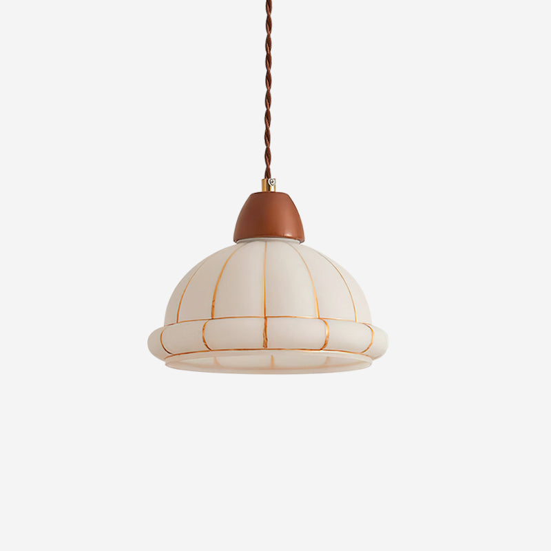 Lampe suspension minimaliste dôme en verre avec accent en bois de noyer