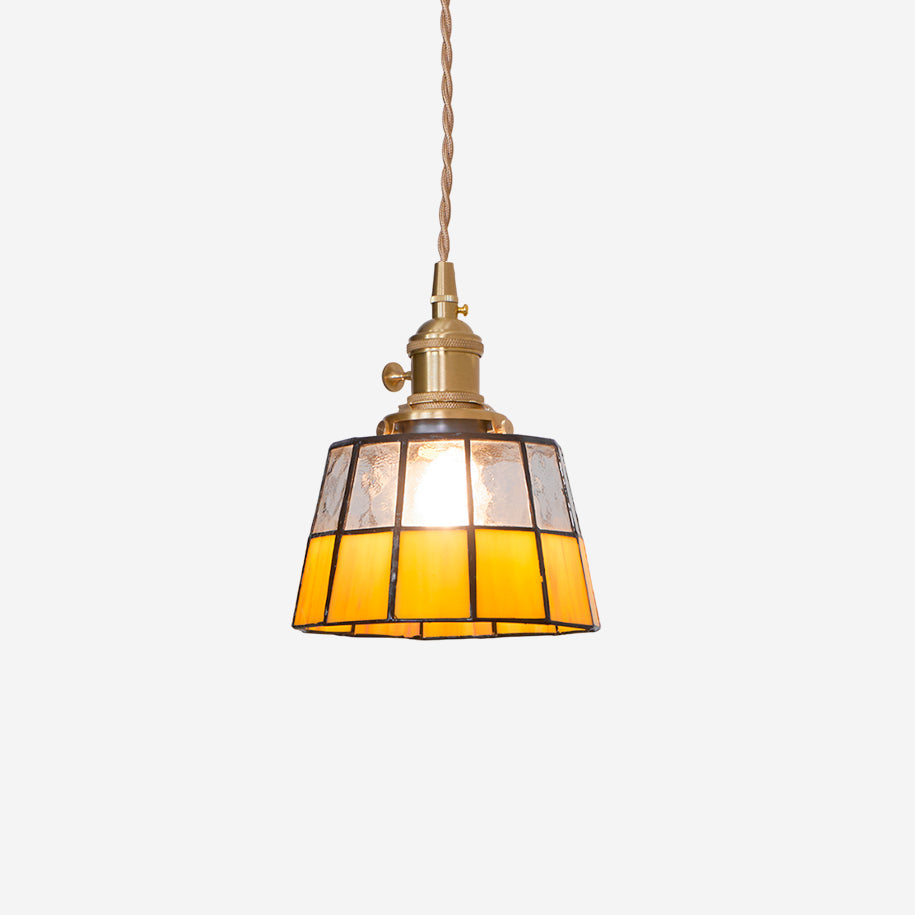 Lampe suspendue en laiton avec abat-jour en verre teinté vintage