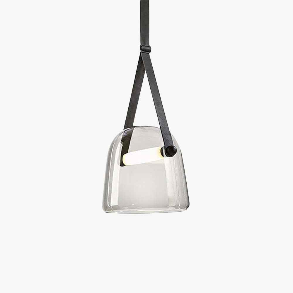 Suspension nordique cuir-verre avec lumière laiteuse douce