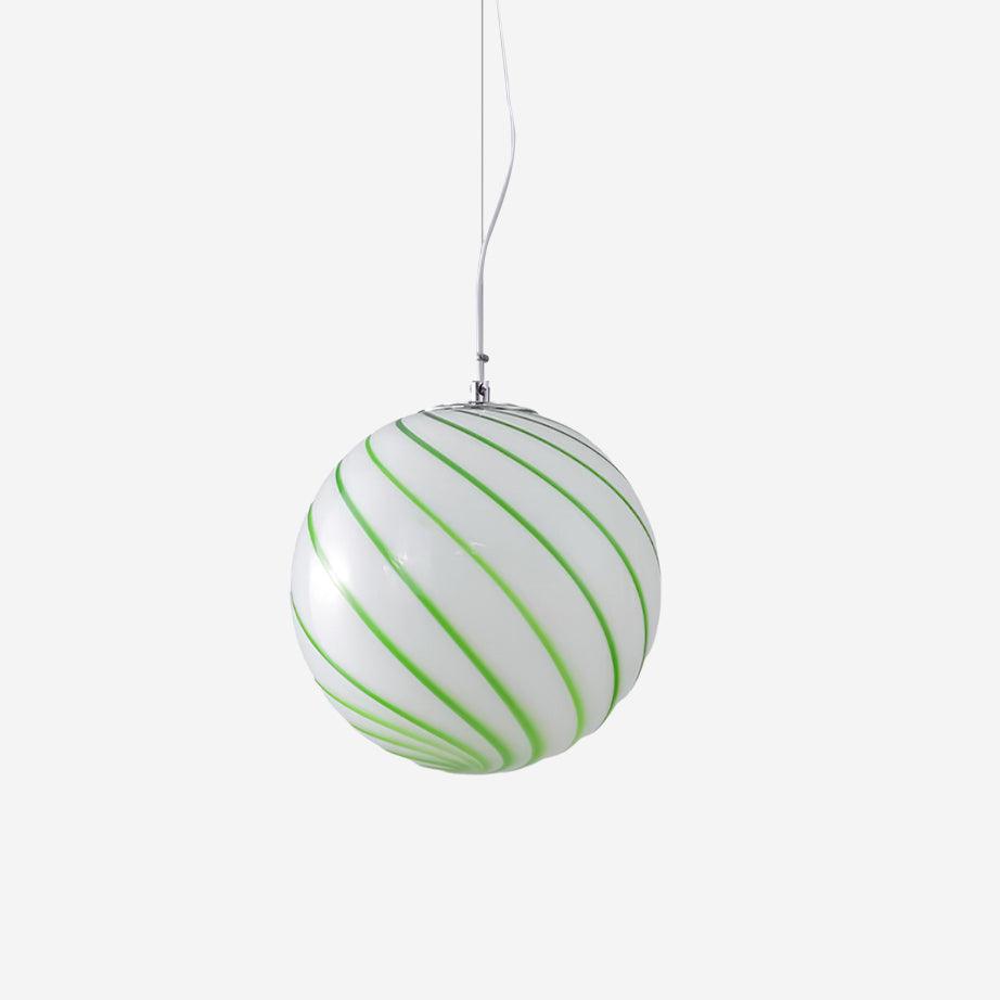 Suspension globe en verre avec rayures tourbillonnantes vertes lumineuses
