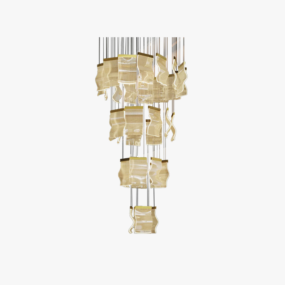 Lustre industriel Aurora Wave finition dorée pour salon