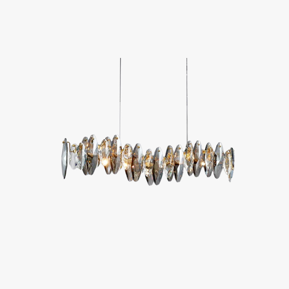 Lustre Elara en cristal doré avec cadre en verre et métal