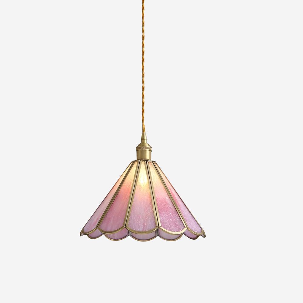 Suspension en vitrail rose dimmable avec finition laiton  