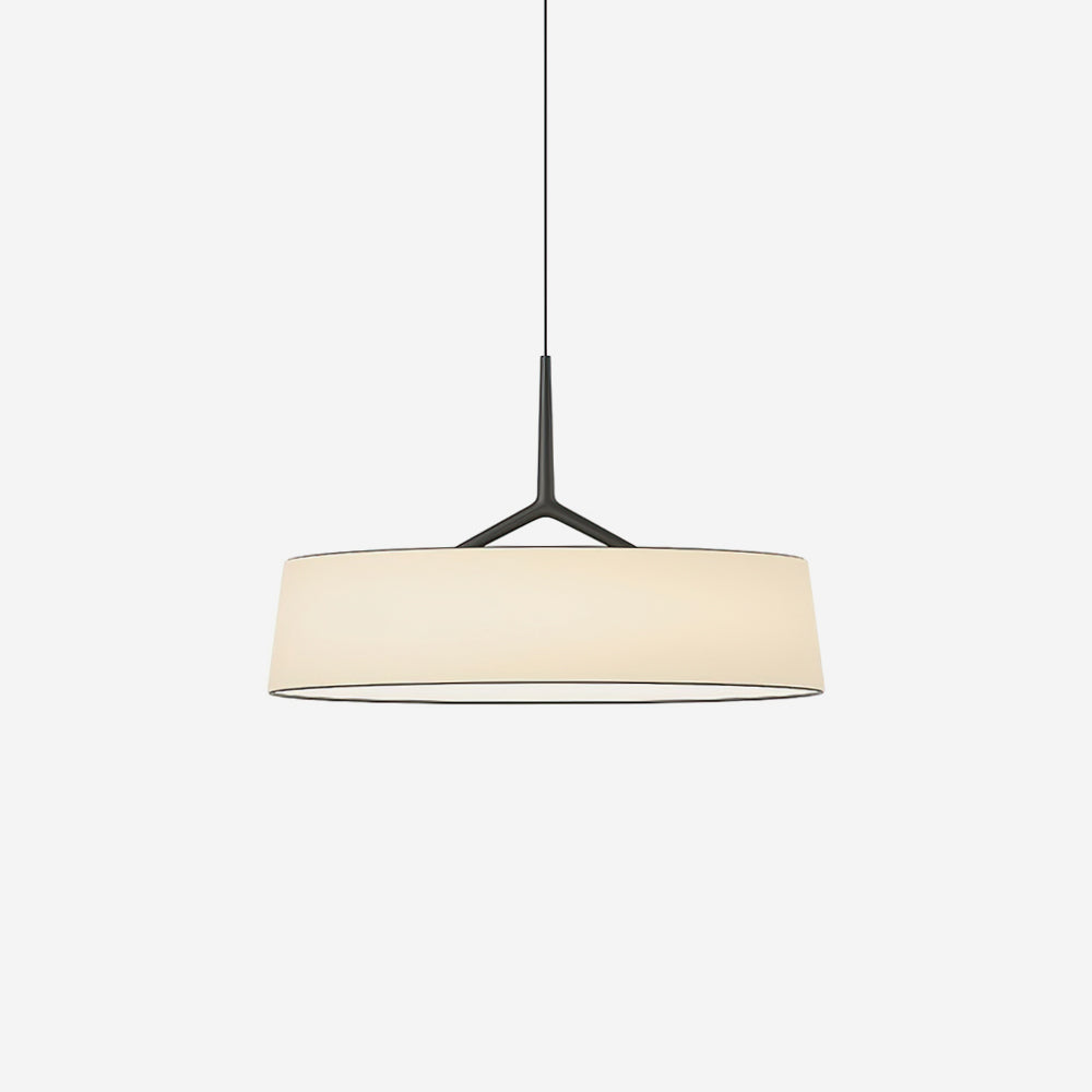 Suspension avec abat-jour tambour en tissu blanc et LED intégrée noire