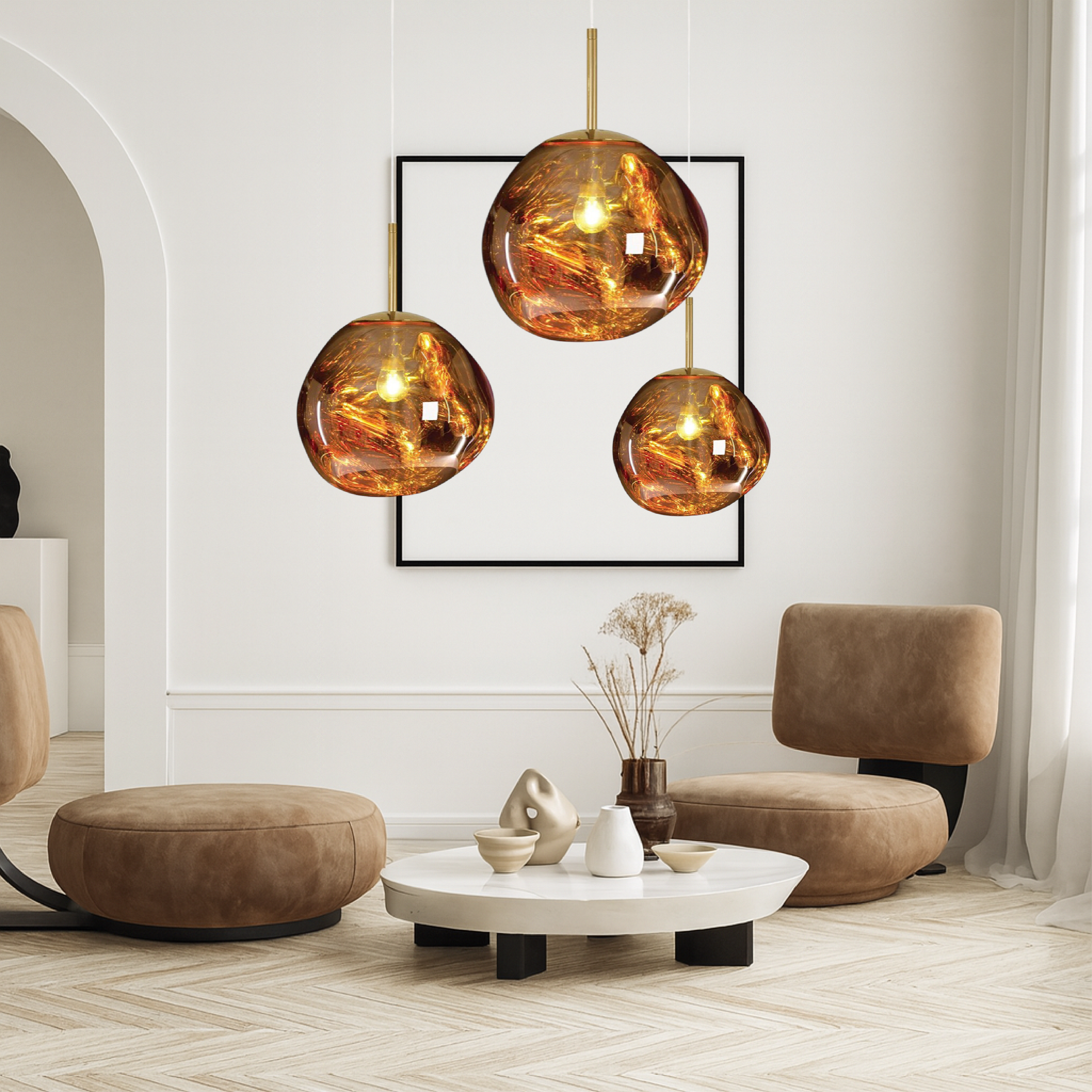 Suspension moderne en verre à lumière LED douce pour salon