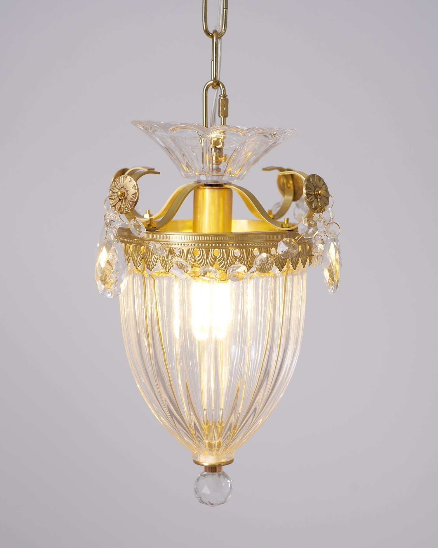 Brass Crystal Pendant Light With Adjustable Height