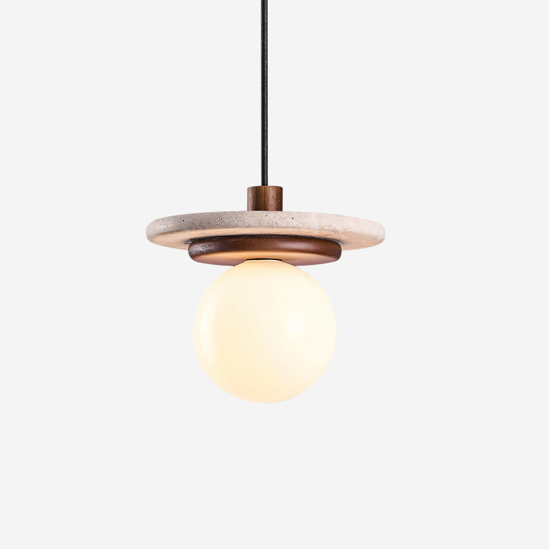 Suspension globe en verre et bois de noyer pour ambiance