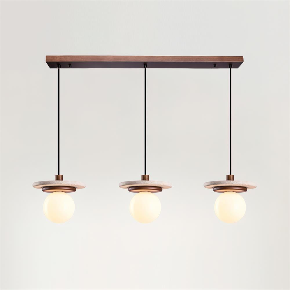 Lampe suspension élégante en bois de noyer et globe en verre