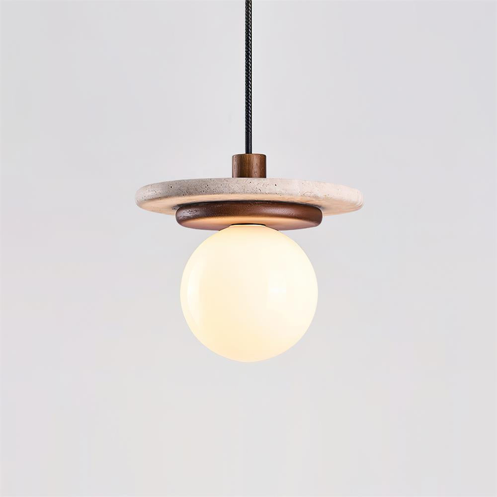 Lampe suspension élégante en bois de noyer et globe en verre