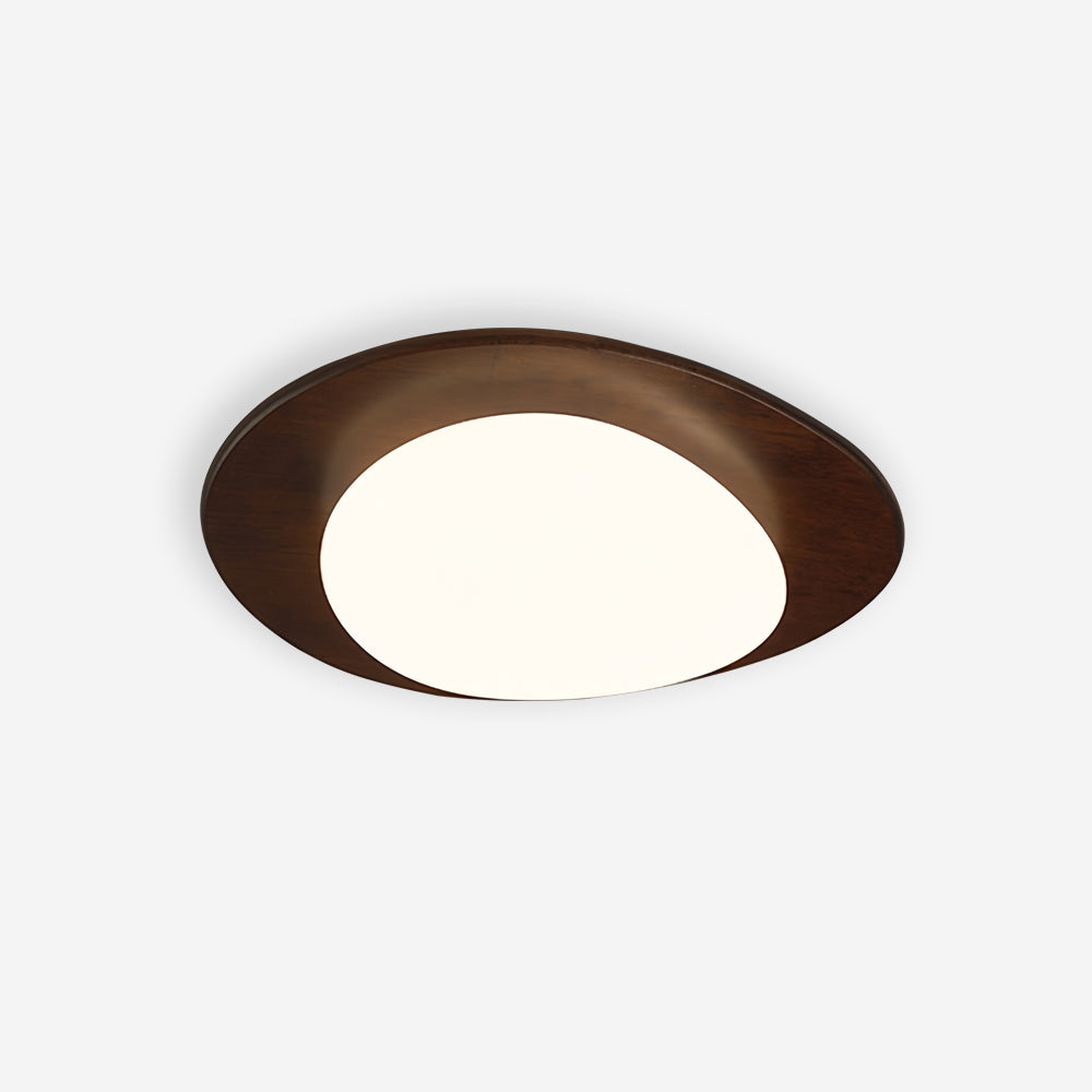 Plafonnier en Bois de Noyer avec Abat-jour Ovale Blanc LED Intégrée