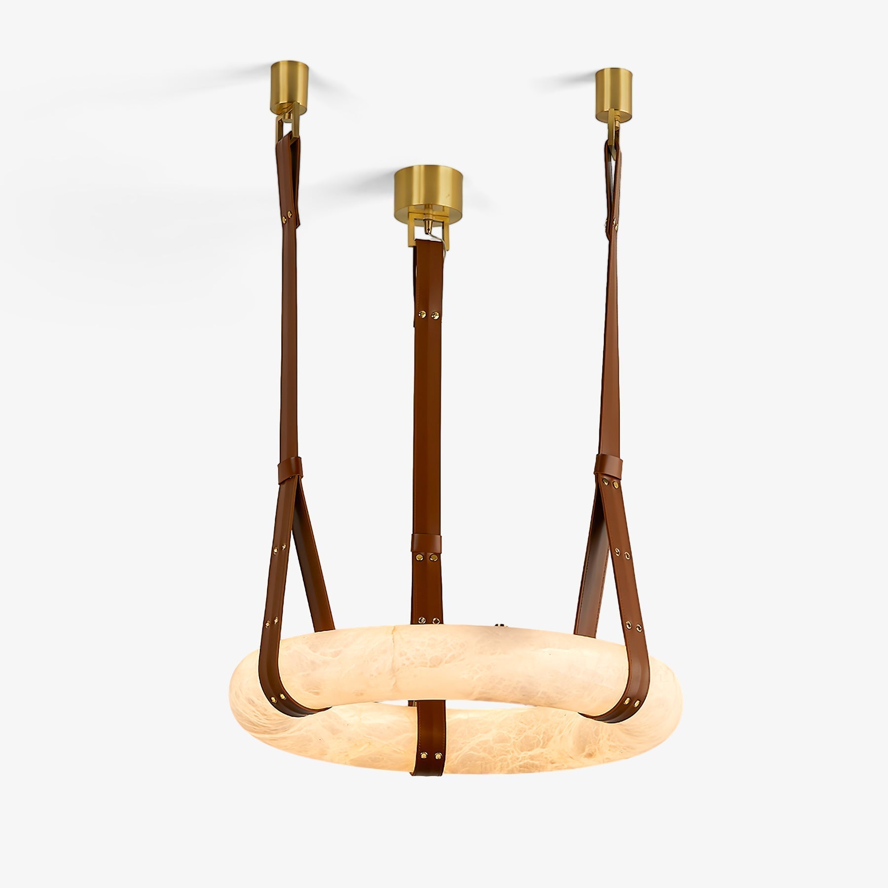 Suspension premium en albâtre avec accents en cuir