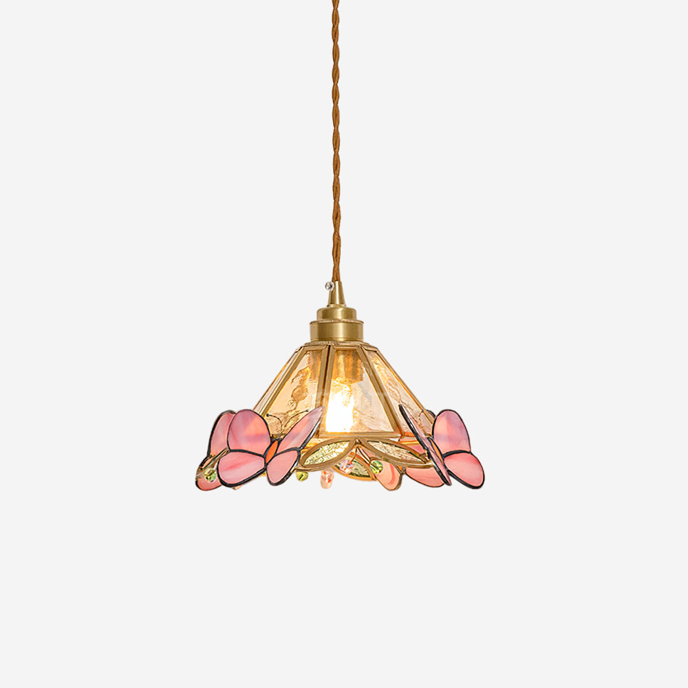 Suspension en vitrail papillon avec lumière chaude