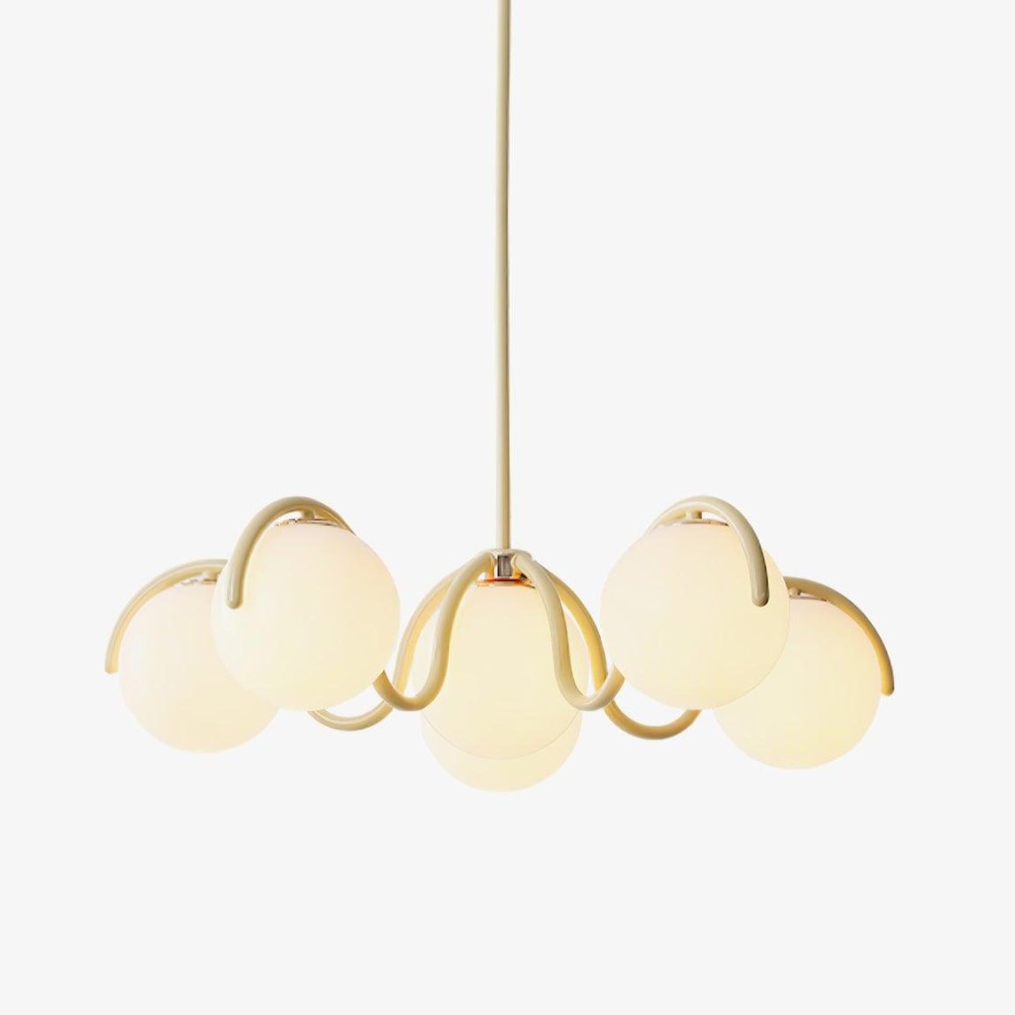 Lustre linéaire courbé d’inspiration italienne avec cadre rouge et argenté