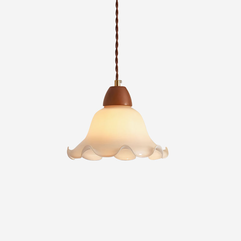 Lampe suspension en verre et bois de noyer avec lumière douce