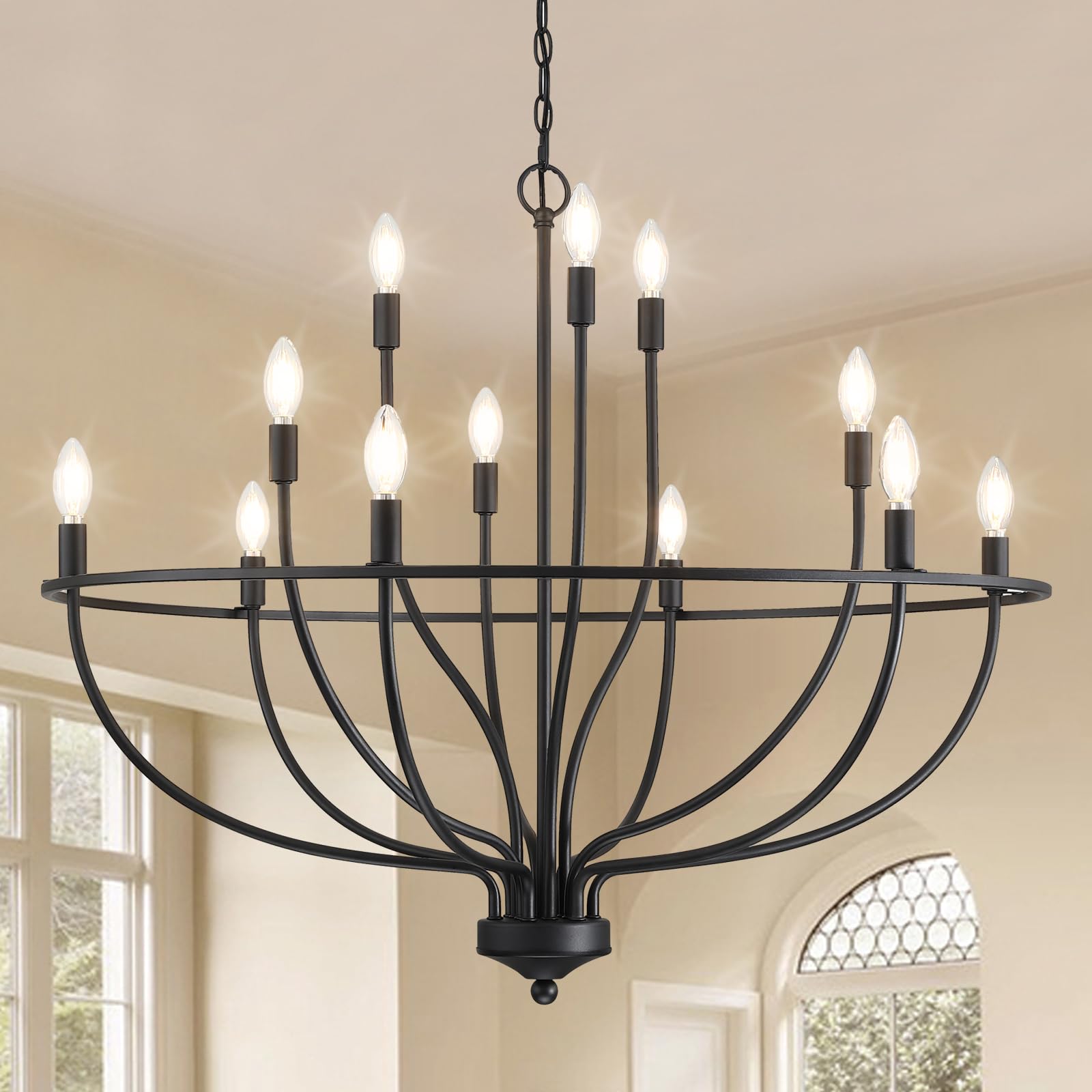 Lustre industriel en métal noir finition champagne