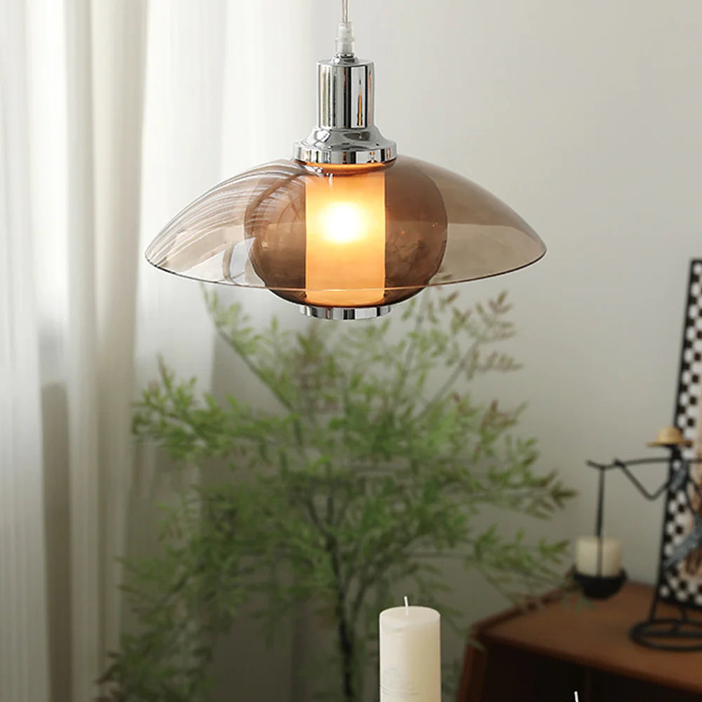 Suspension LED ronde moderne avec verre marron pour ambiance