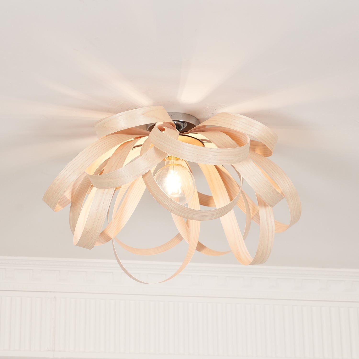 Plafonnier en bois de noyer avec ruban et dôme métallique, dimmable  