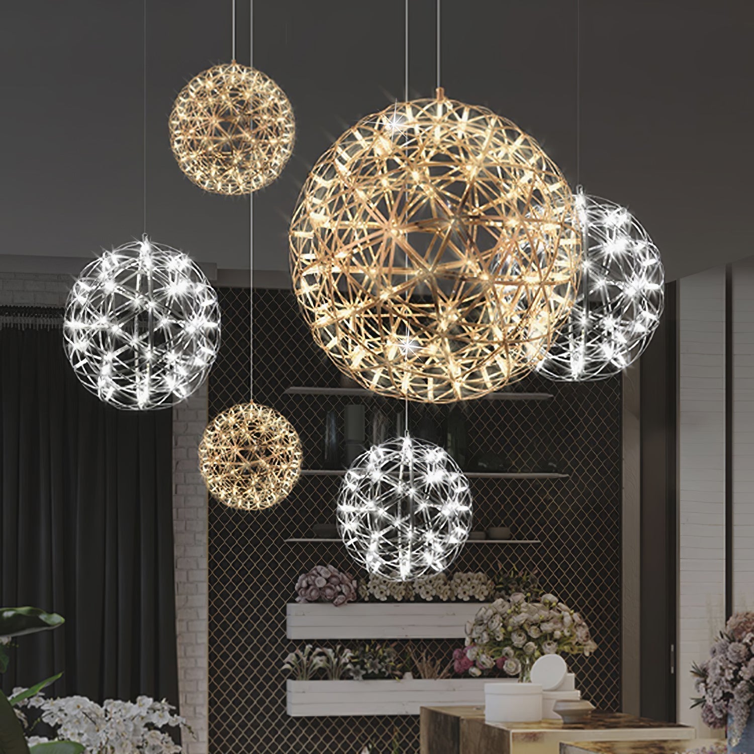 Ivthayra Lampe Pendante Boule Dorée de Luxe Postmoderne - Neutralighting