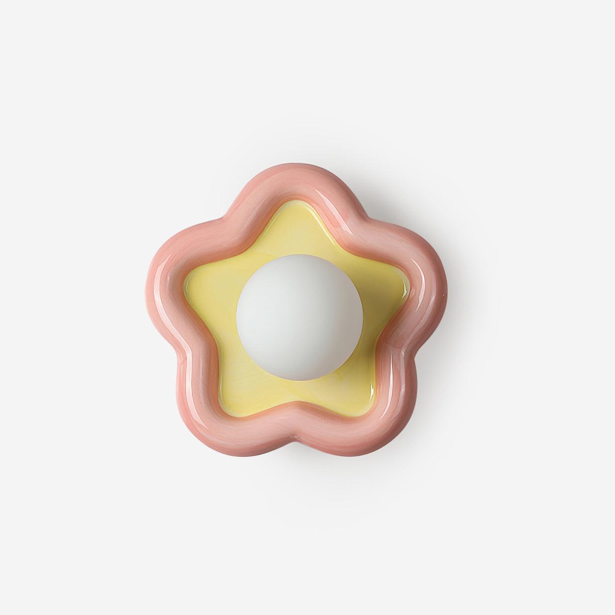 Applique murale en céramique fleur rose et jaune câblée avec douille G9, classée pour zones humides