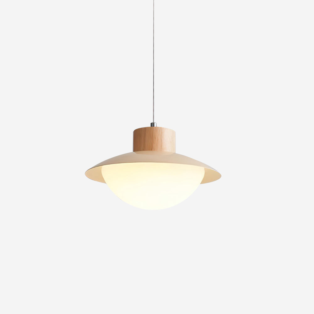 Lampe suspension à dôme en bois et métal avec LED intégrée